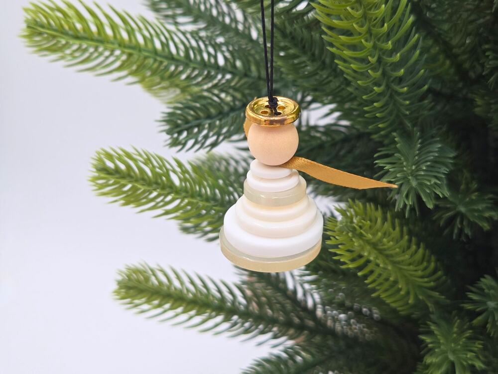 Stacked Button Angel Ornament, White Upcycled Holiday Decor, Crafter Gift